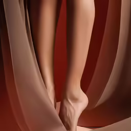 a person wearing nude shoes in a red room