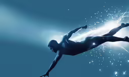 a nude man floating on top of a body of water