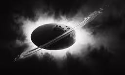 a black and white image of an object that looks like saturn