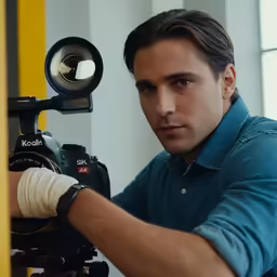 a man wearing gloves and holding a camera