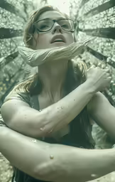 a woman is holding her arm behind her neck in the water