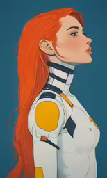 a girl with long hair wearing a futuristic suit