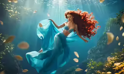 an ariel the little mermaid in a blue dress is shown