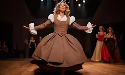 two women perform a show in front of a crowd