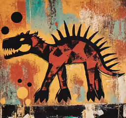 a dinosaur painted on the side of a building