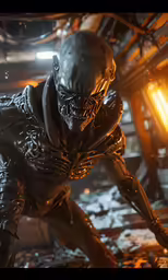a man with white hair and a silver alien suit