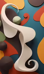 an abstract painting with several rocks and a swirly line
