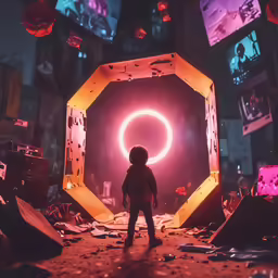 an animated image of a person standing in the midst of the room, looking towards the camera
