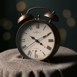 an alarm clock sitting on top of a rock