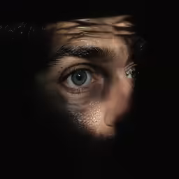 a male with blue eyes and his reflection in his eye