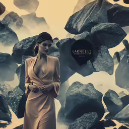 woman in long gown standing in front of rock formations