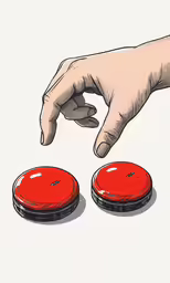 two miniature red cakes in front of an outstretched hand
