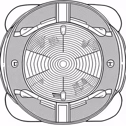 a circular object with lots of buttons,an overhead view from above showing the main parts of a circular design