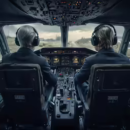 a man and woman sitting inside an airplane