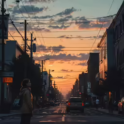 a man standing on a sidewalk next to traffic