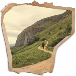 an old photo is shown in front of the landscape
