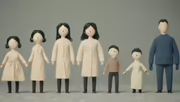 a group of dolls with the ones standing in rows