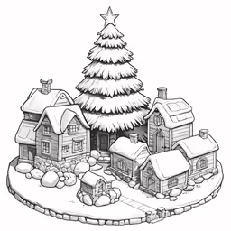 christmas village with snow covered houses and a tree