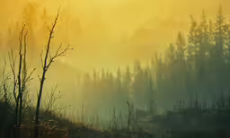 an image of sun setting over trees and bushes