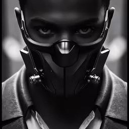 a man with futuristic head and neck harness