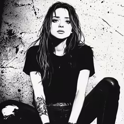 a girl is sitting on the ground with her skateboard