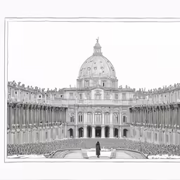 a drawing of the building with people in it