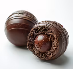 two chocolate eggs are shown next to each other