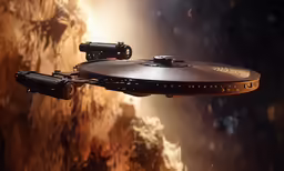a close up of a space ship flying through the air