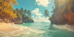 an artistic photo of a tropical beach with palms