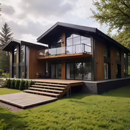 there is a house with stairs leading to it