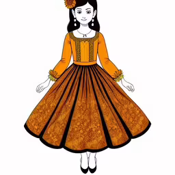 girl with an orange dress on a white background,an image of a woman wearing a dress,the young girl