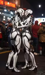 some white statues are standing near each other