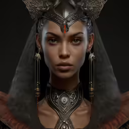 a woman with a black cat face and large horns
