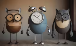 three clocks made to look like various animals