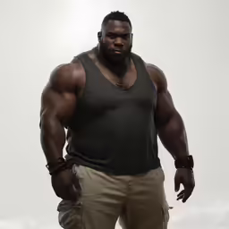 an african american muscle man in military shorts