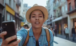 the girl is taking a selfie while holding her cellphone