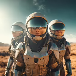 two people with helmets and goggles on a desert