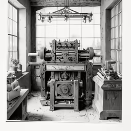 the machine is on a shelf near several windows
