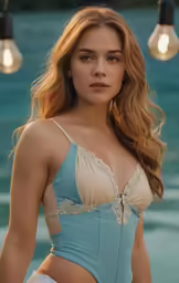 a woman wearing a bikini with lights on top