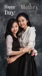 an image of two girls hugging each other,two women that are hugging each other