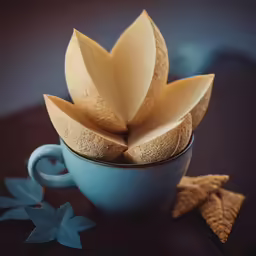some brown leaves sitting in a cup on top of a table