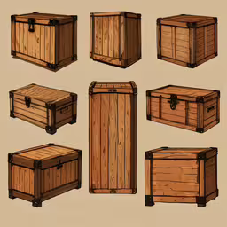 four different boxes that have latches on each,an image of some types of wooden boxes