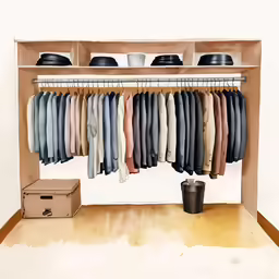 a suit hanger is open, while a bunch of shirts hang