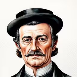 an artistic portrait of an old gentleman with mustache and hat,an image of abraham lincoln by a watercolor