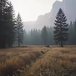 a landscape with trees, grass, rocks and rocks near a mountain