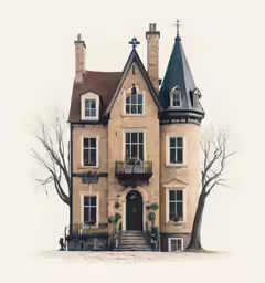 a tall building with many windows and chimneys on top