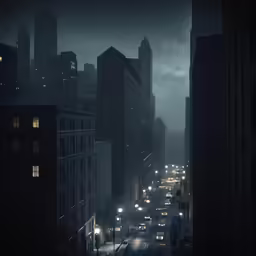 dark streets in the city are full of heavy traffic