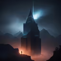 the tower is a strange building with a man standing near by