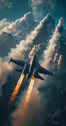 the jet is flying high above the clouds in the sky
