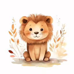 a drawing of a small lion is on the ground,a close up of a lion on a ground near plants